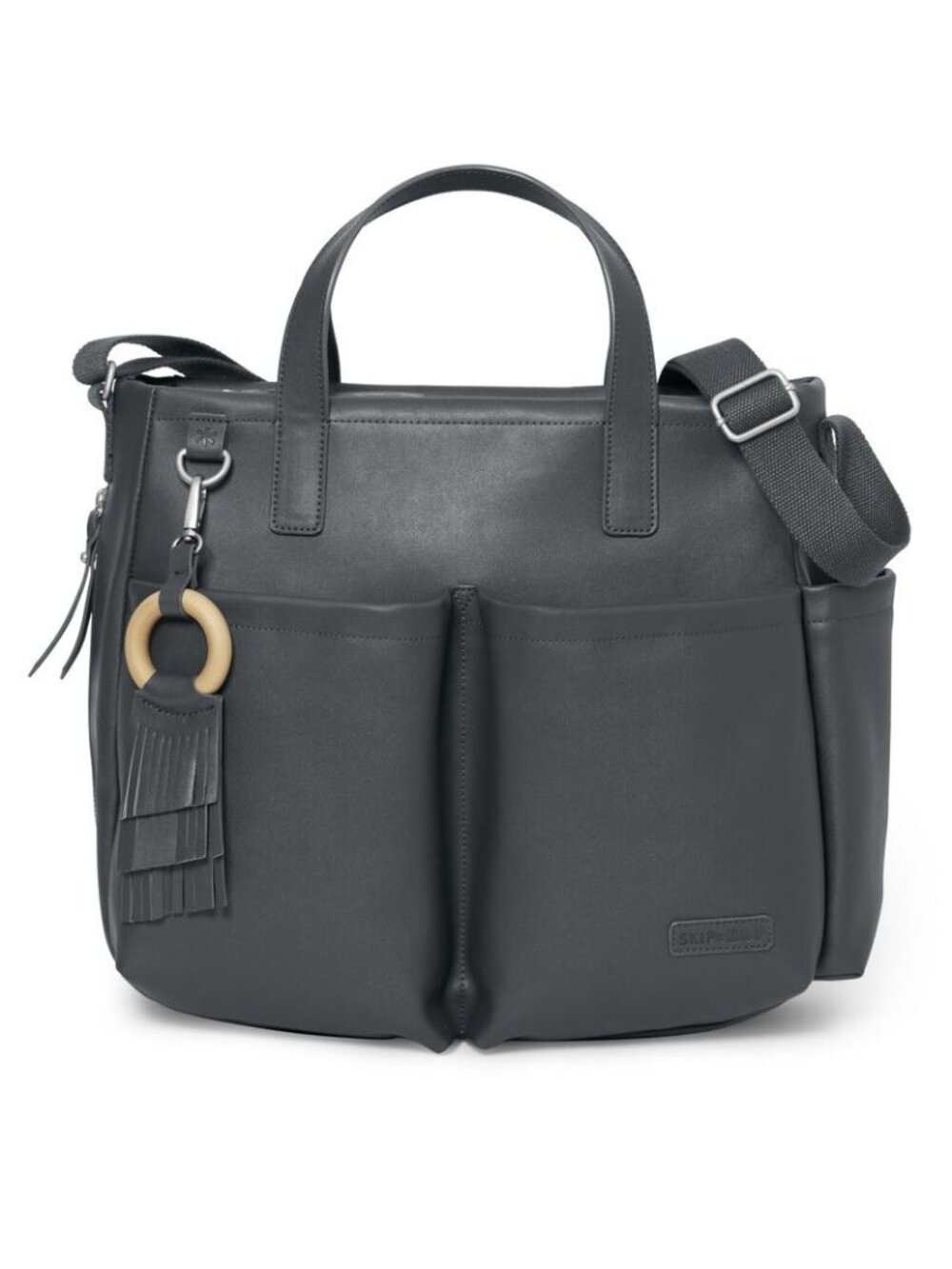 Skip Hop Greenwich Simply Chic Black Vegan Leather Diaper Baby Bag Travel Tote